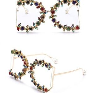 Half Round Bling Rhinestone Glasses